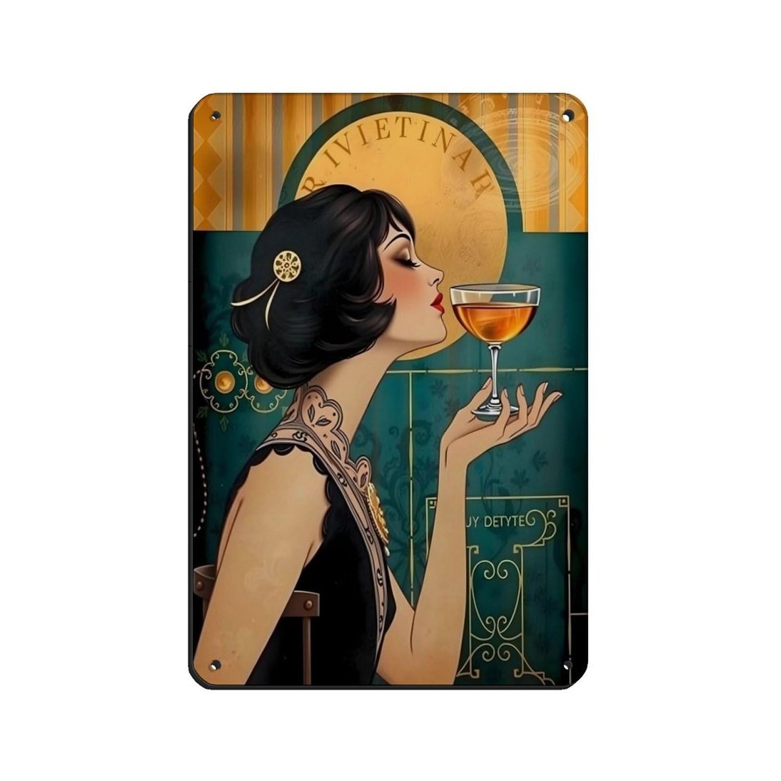 Cocktail Poster 20s Style Art Gift (3) Retro Poster Metal Tin Sign Chic Art Retro Iron Painting Bar People Cave Cafe Family Garage Poster Wall Decoration 8x12inch(20x30cm)