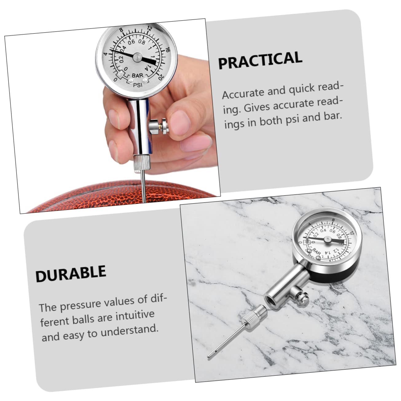 TOYANDONA Medidor de Presión de Aire Práctico para Balones de Fútbol Baloncesto y Voleibol Herramienta con Aguja para Lectura Rápida y de Aire para Inflables