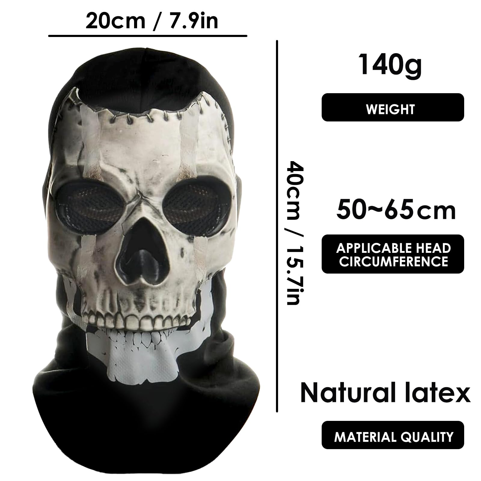 Ghostface Horror Halloween Mask for Adults/Children - Creepy Cosplay Ghost Film Scream Party Scary Props for Horror Parties (D) - Image 2