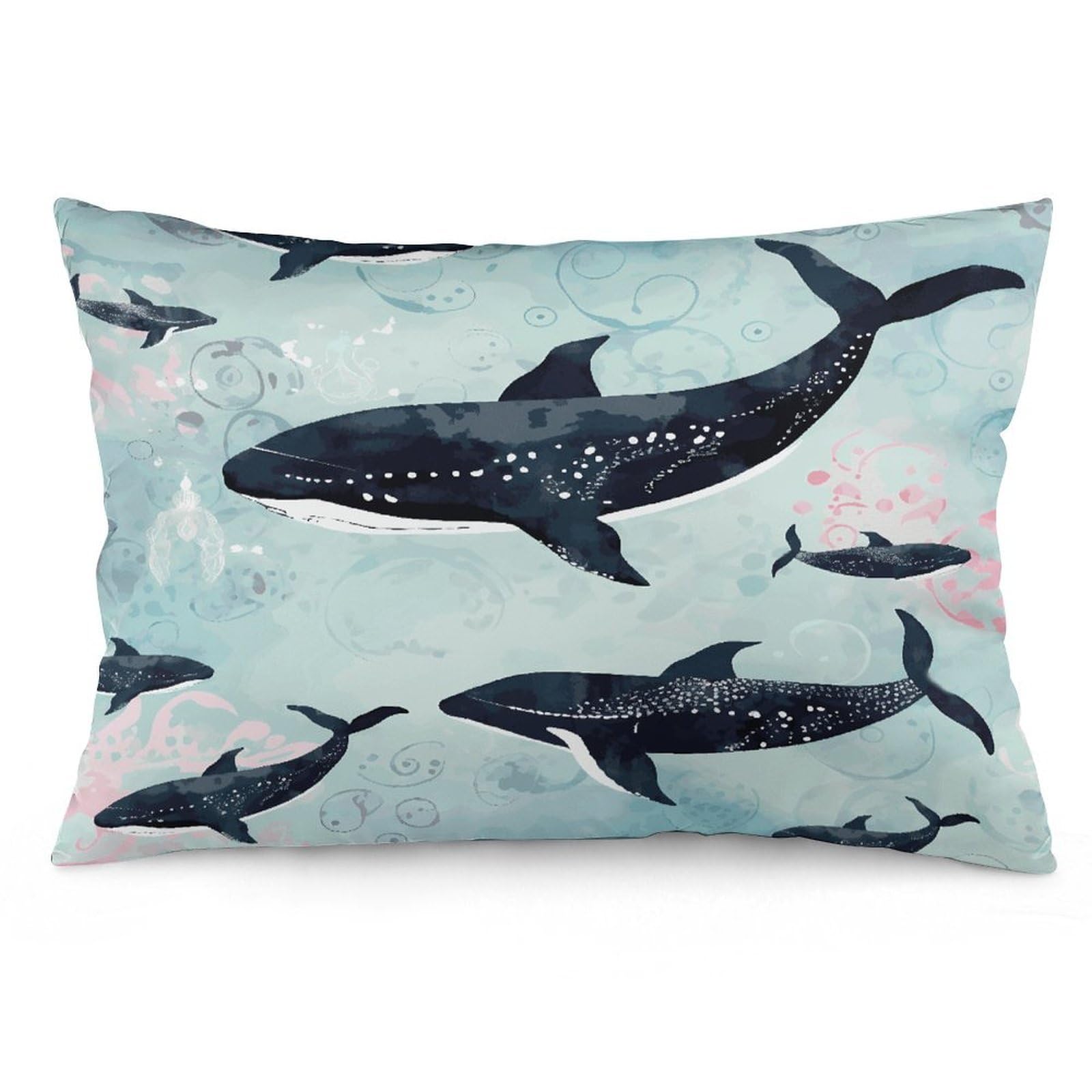 Whale Throw Pillow Covers with Silent Zipper Polyester Pillow Protectors Removable Pillow Cases Soft Pillowcase Cozy Pillow Sham Cushion Cover for Sofa Car Bed 12 "x20