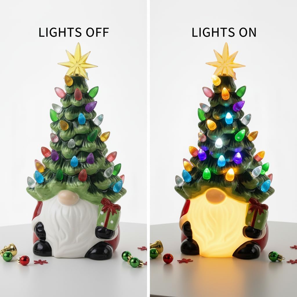 Gnome Christmas Tree, Ceramic Christmas Trees That Light Up, DIY Lighted Christmas Gnome Tree, 8 Inch Faceless Old Man Ceramic Christmas Tree, Small Mini Prelit Xmas Holiday Decor - Image 5