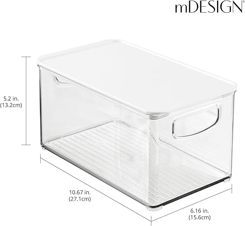 Miniatura 4 de mDesign Contenedor de plástico para almacenamiento profundo con tapa y asas integradas, organización para frutas, aperitivos o alimentos en despensa
