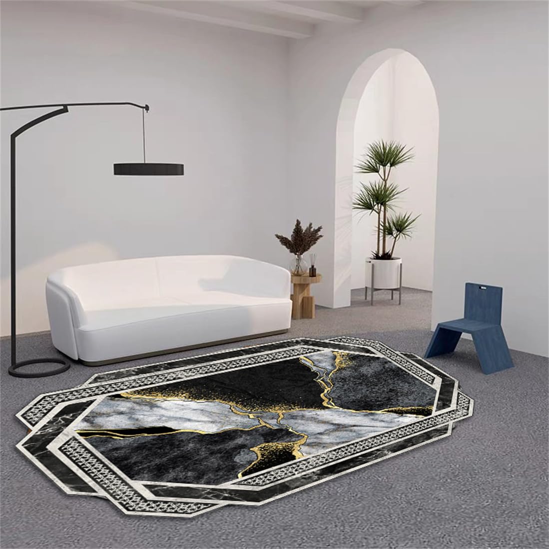 Balkon Teppich 80X160Cm Gaming 19 Schwarz Gamer Bettvorleger Waschbar Einfache Polygonale Gold Diamant Samt Wohnzimmer Anti Rutsch