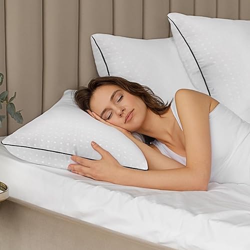 Miniatura 3 de Higoom Juego de 4 almohadas de cama tamaño Queen para dormir, 4 unidades, almohadas de hotel de lujo de gran apoyo para dormir de lado, estómago y