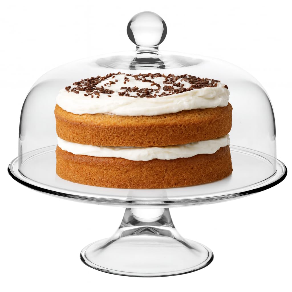 Barski Glass Footed Cake Stand - with Clear Glass Dome - Cake plate with Glass Cover Plate is 11" Diameter -Dome is 10" Diameter - Clear - for Dessert - Cake - Fruits - Cheese - Made in Europe