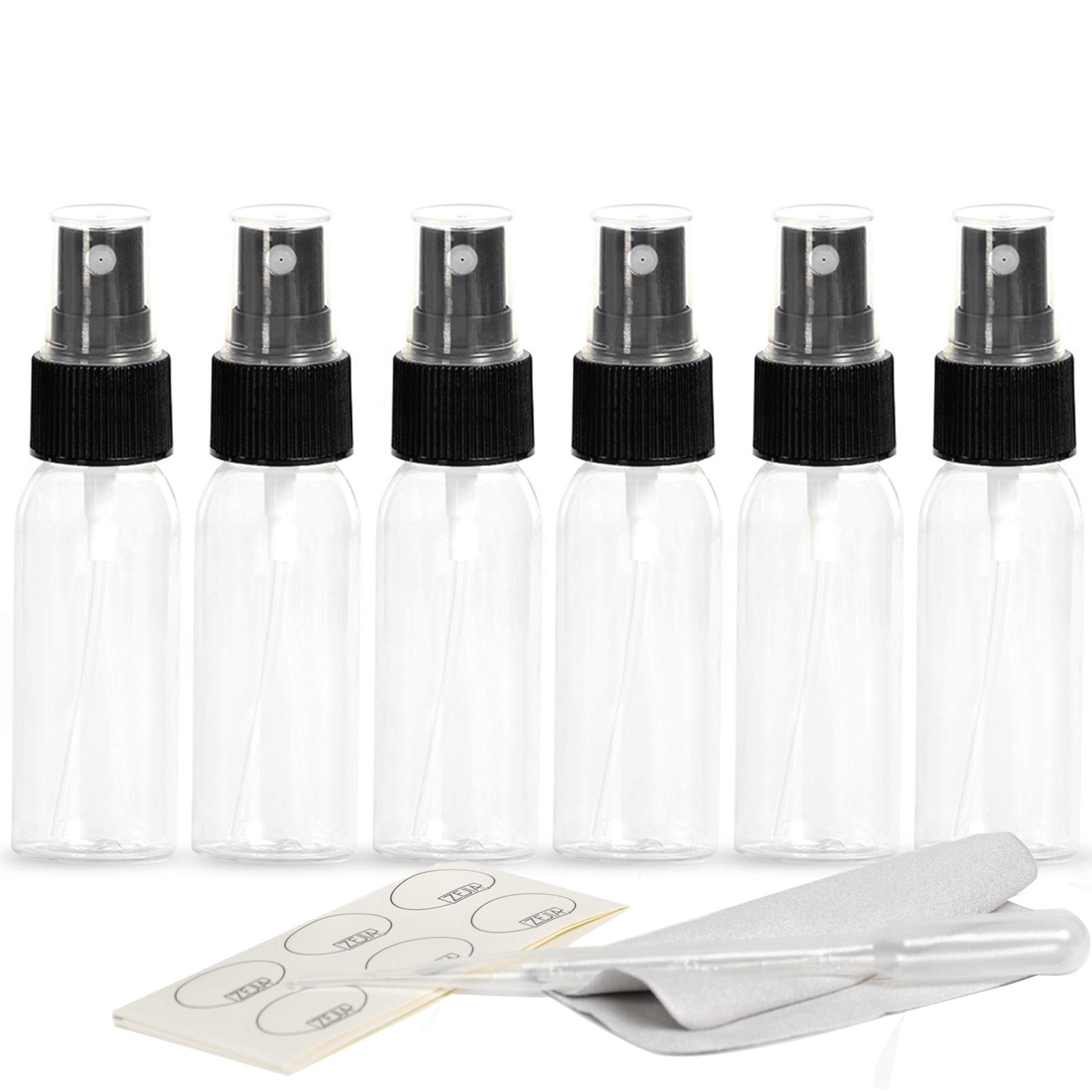 ZEJIAFine Mist Clear Spray Bottles Refillable & Reusable Empty Plastic Travel Bottle for Essential Oils, Travel, Perfumes (30ml-6pcs, Black)