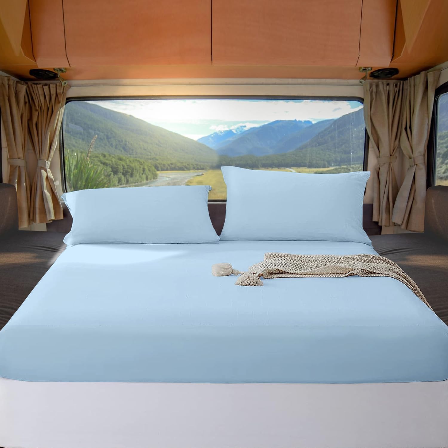 1000 TC RV Fitted Sheet 24X72 Cot Bed Size Light Blue Solid