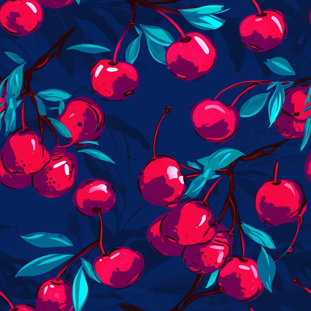 REDAMANCY Vintage Cherry Fruits Hand-Drawn Vibrant Peel and Stick Wallpaper Vintage Wall Paper Stick on Contact Paper Easy Peel Off for nightstand Drawer Renter Friendly 17.7"x236"