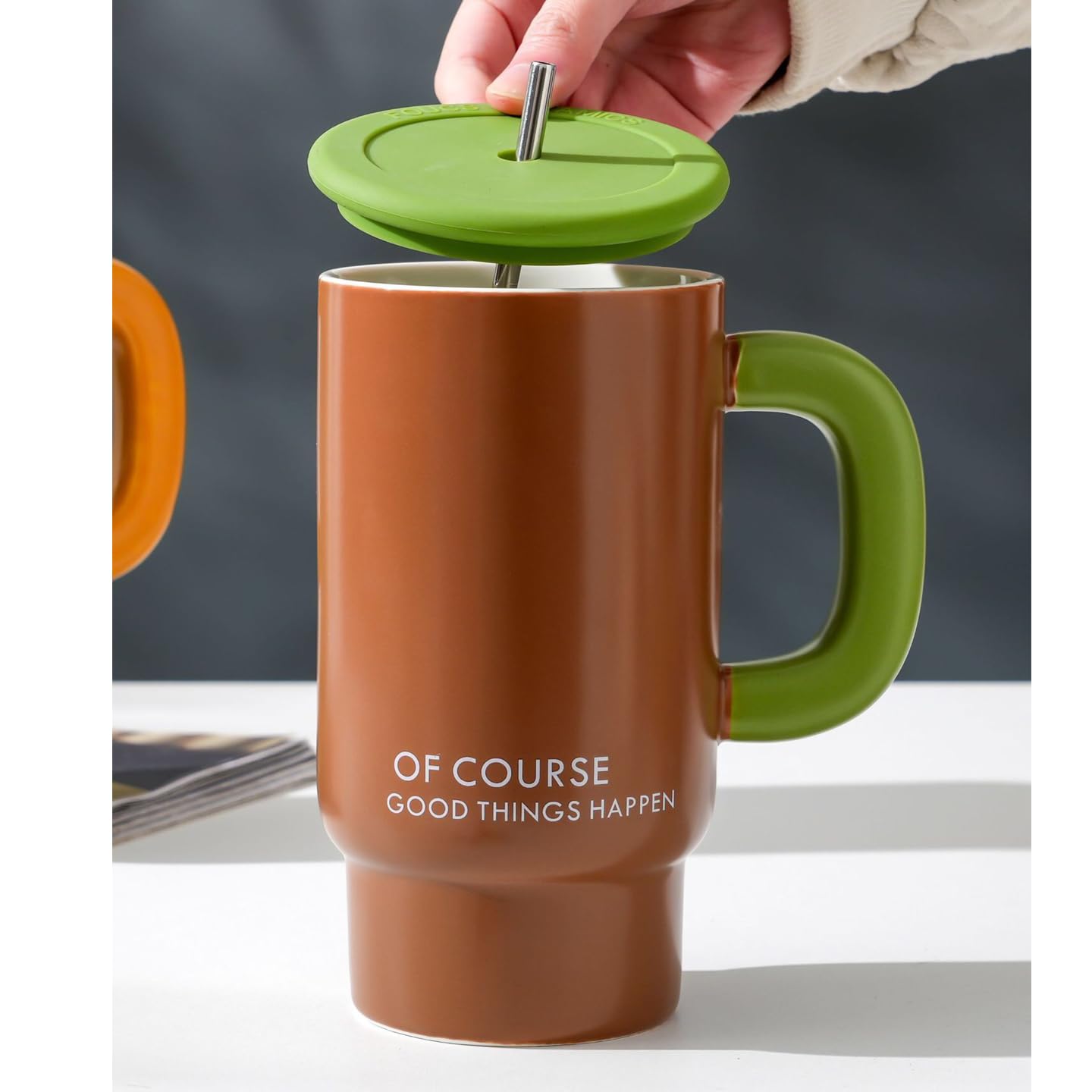 Große Keramik-Kaffeetassen, 765 ml, Design mit großem Griff, extra große Tee- und Kaffeetasse für Büro und Zuhause, mikrowellen- und spülmaschinenfest, Grün