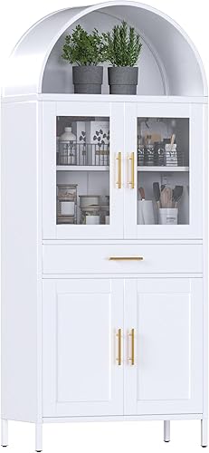 Miniatura 15 de Armario de despensa de cocina con arco de metal con 4 estantes ajustables, armario arqueado de granja con 2 puertas para cocina, dormitorio, sala de