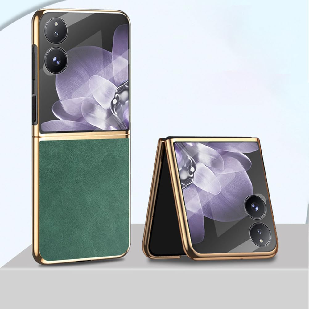 Coque pour Xiaomi Mix Flip 2, Galvanoplastie Étui Cuir Rétro Luxe avec Verre Trempé Protection Écran Housse Mince Antichoc,Noir,Flip 2