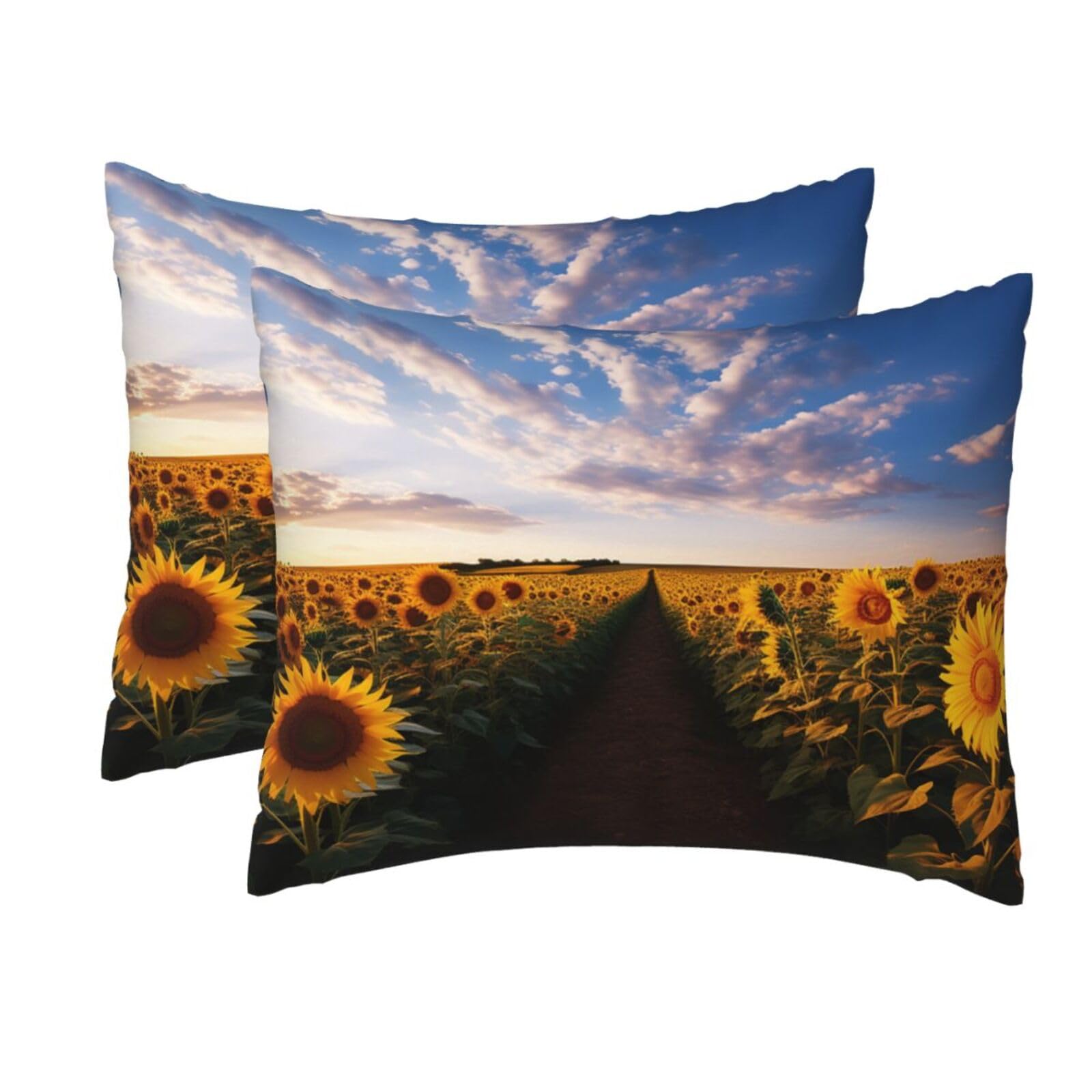 2 Pack Standard Size Pillow Cases for Hair and Skin Soft Breathable Pillow Case Covers with Hidden Zipper Field of Blooming Sunflowers Pillowcase 20x26 Inches Pillow Cover for Sleeping Gift