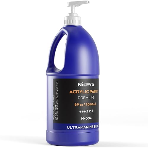 Nicpro Ultramarine Blue Large Acrylic Paint Set (69 oz, 2040 ml) Rich Art Painting Supplies Non Toxic for Multi Surface, Canvas, Wood, Leather, Fabric Stone Craft, for Kids & Adults with Pump