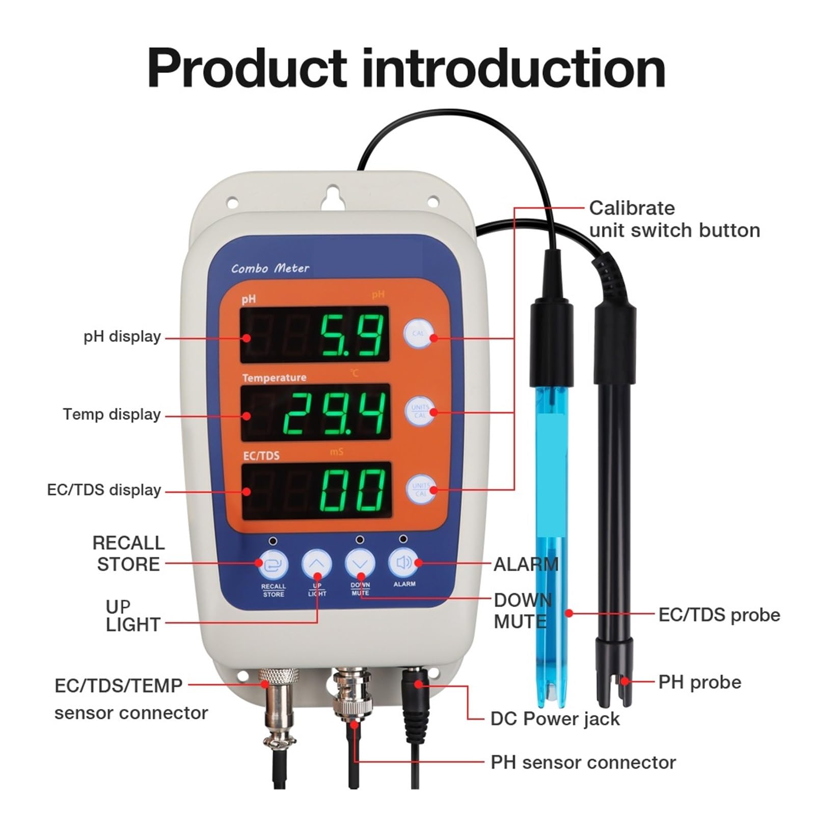 4 W 1 Online Tester Jakości Wody, Miernik Wielofunkcyjny, PH, Temperatury, TDS, EC, Analizator ATC 0, 60,0°C