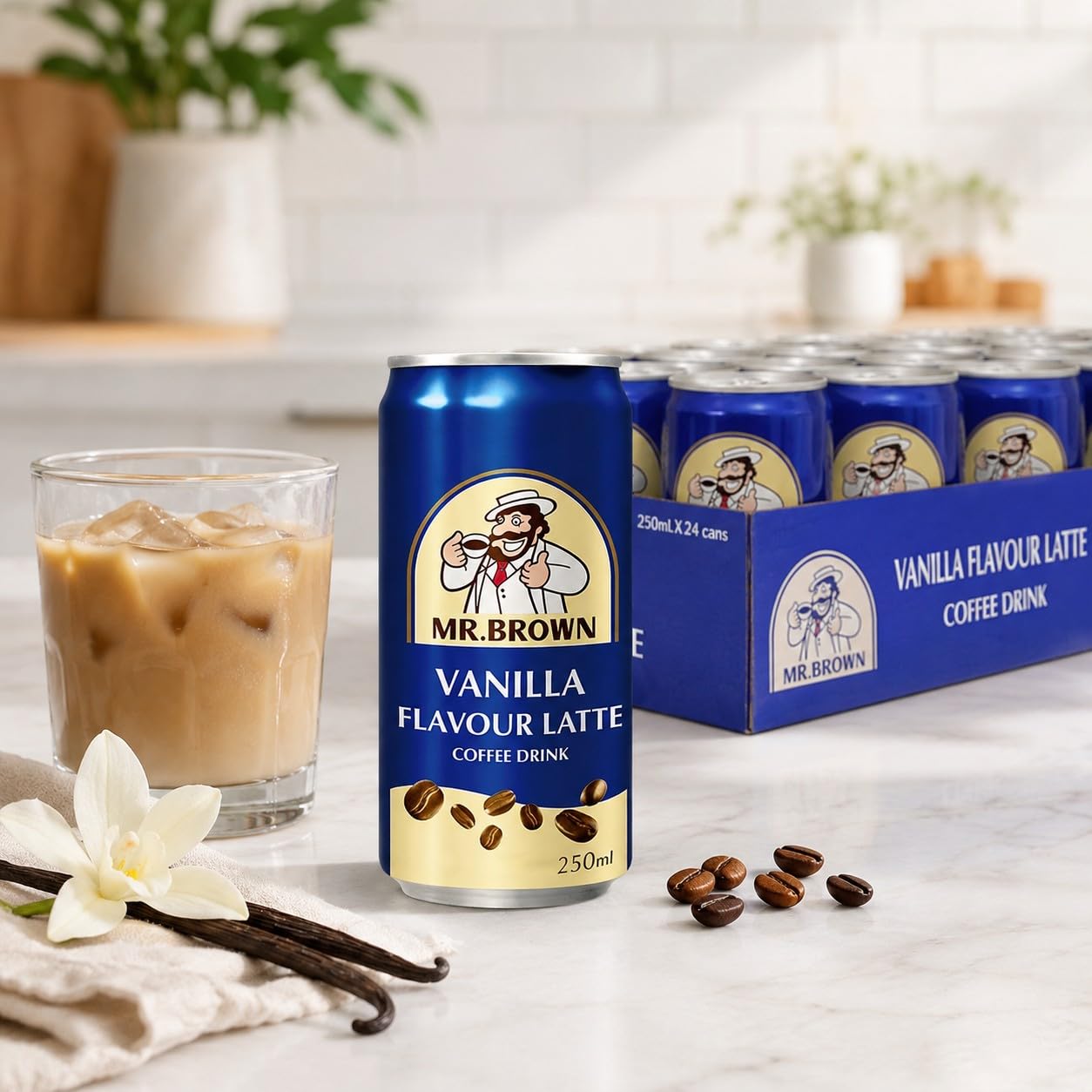 Mr. Brown Vanilla Coffee Drink Lot de 24 – Café glacé avec arôme de vanille, 24 x 250 ml