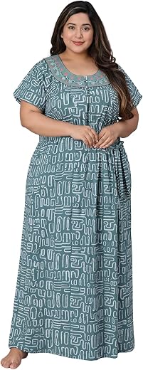 Noty ® Women's Plus Size- 3XL, 4XL, 5XL- Nighty | Maxi | Gown- Poly Viscose Knits Fabric- Floral Printed with Embroidery w...
