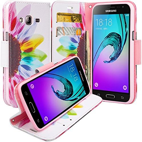 Wydan Case for Samsung Galaxy Grand Prime G530, Go Prime, Grand Prime Plus - Hybrid Credit Card Wallet Flip Book Style Case Cover - Colorful Sunflower