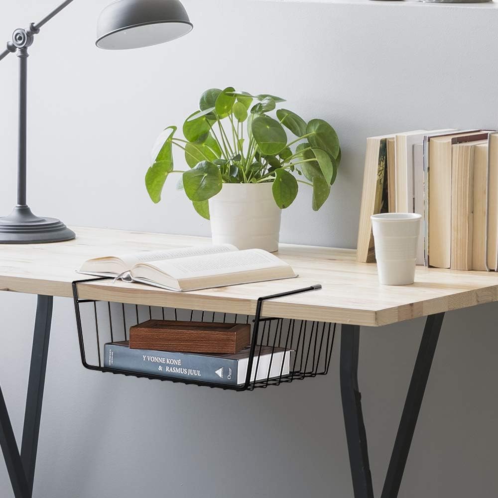 Nandae Under Shelf Basket, Wire Rack Slides Under Shelves for Storage, Set of 4 for Bathroom Kitchen Cabinet