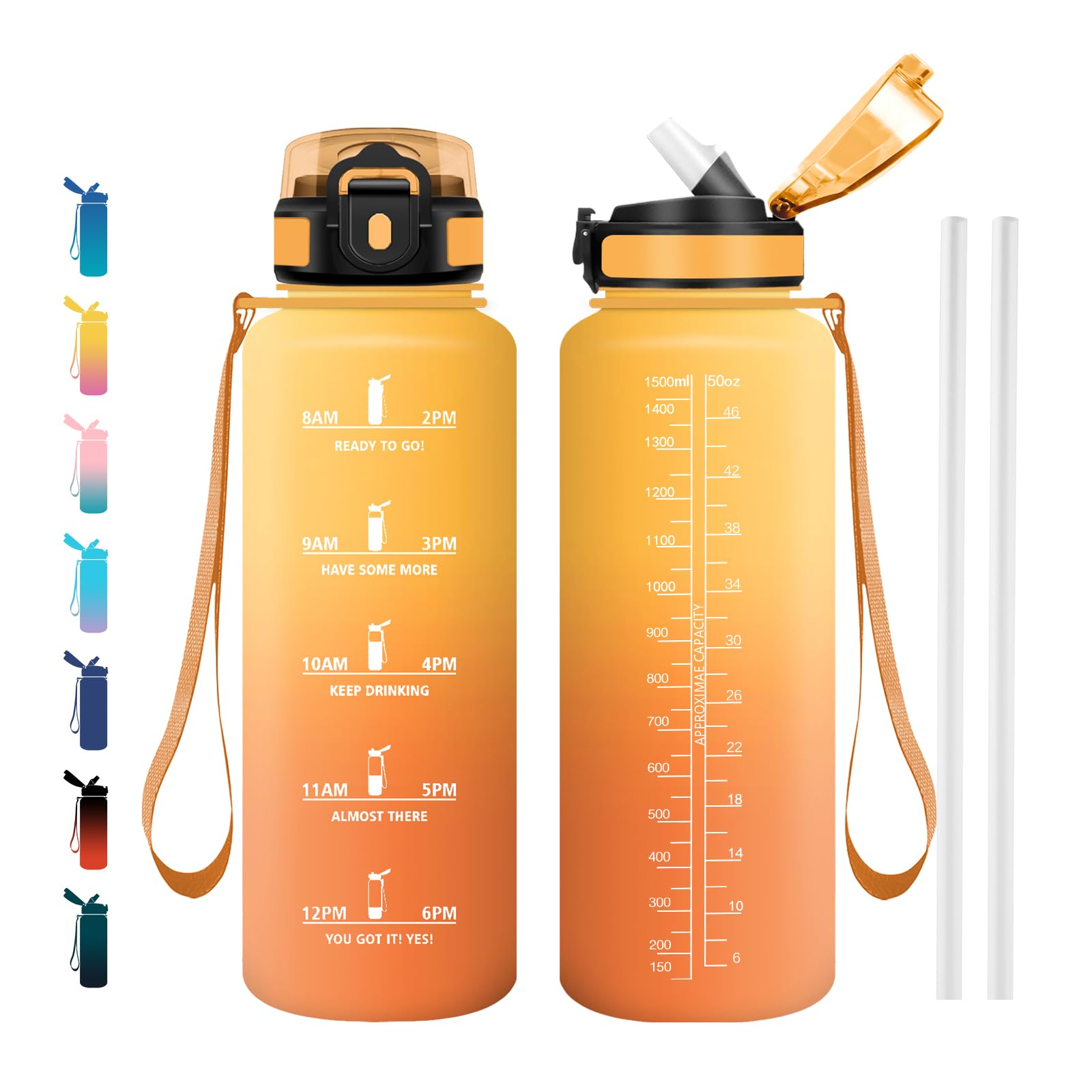 Cantimplora 500ml, Sin BPA con Marcador de Tiempo, Botella con Pajita, Botella de Agua para Running, Cámping, Oficina, Bicicleta, Fitness — view 23