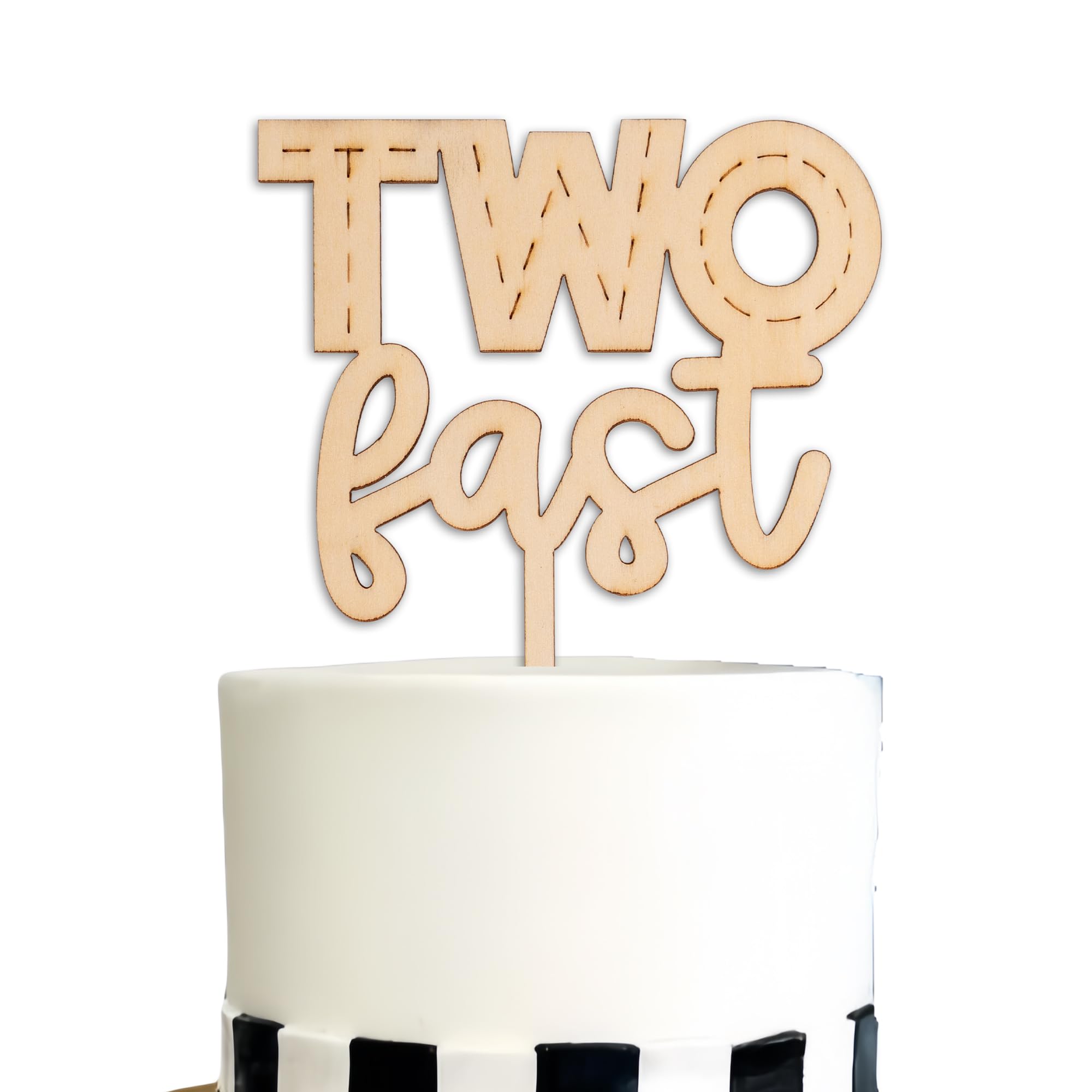 QIANGDAGSI Two Fast Wooden Race Track Cake Topper, 2-Piece Set, 2nd Birthday Cake Decorations