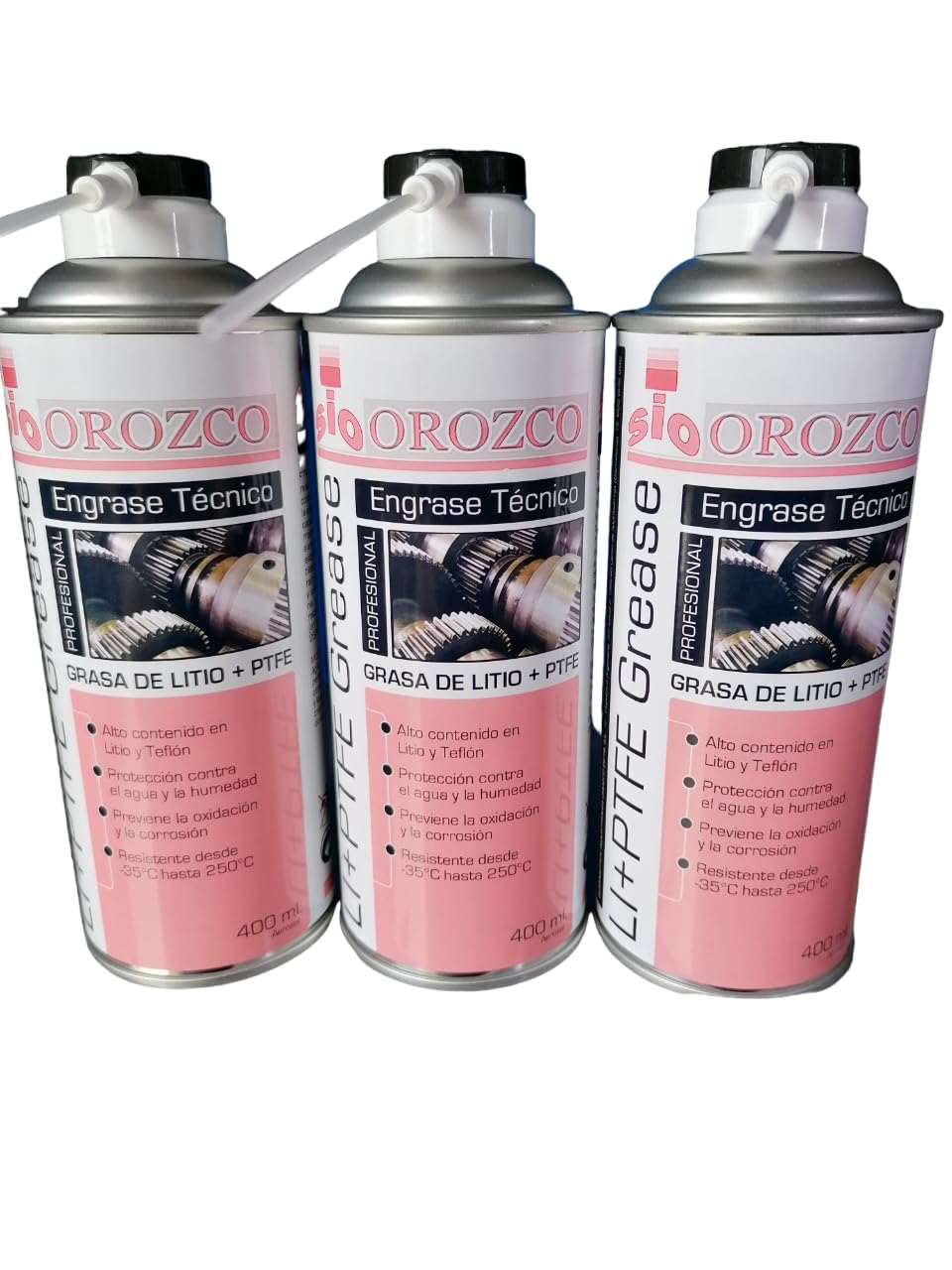 SIO 3x Grasa de Litio Blanca en Spray con PTFE 400 ml – Lubricante Aerosol Líquido con Teflón – Antidesgaste, Anticorrosión y Resistente al Agua – Para Bisagras, Cadenas, Rodamientos, Guías y Mecánica