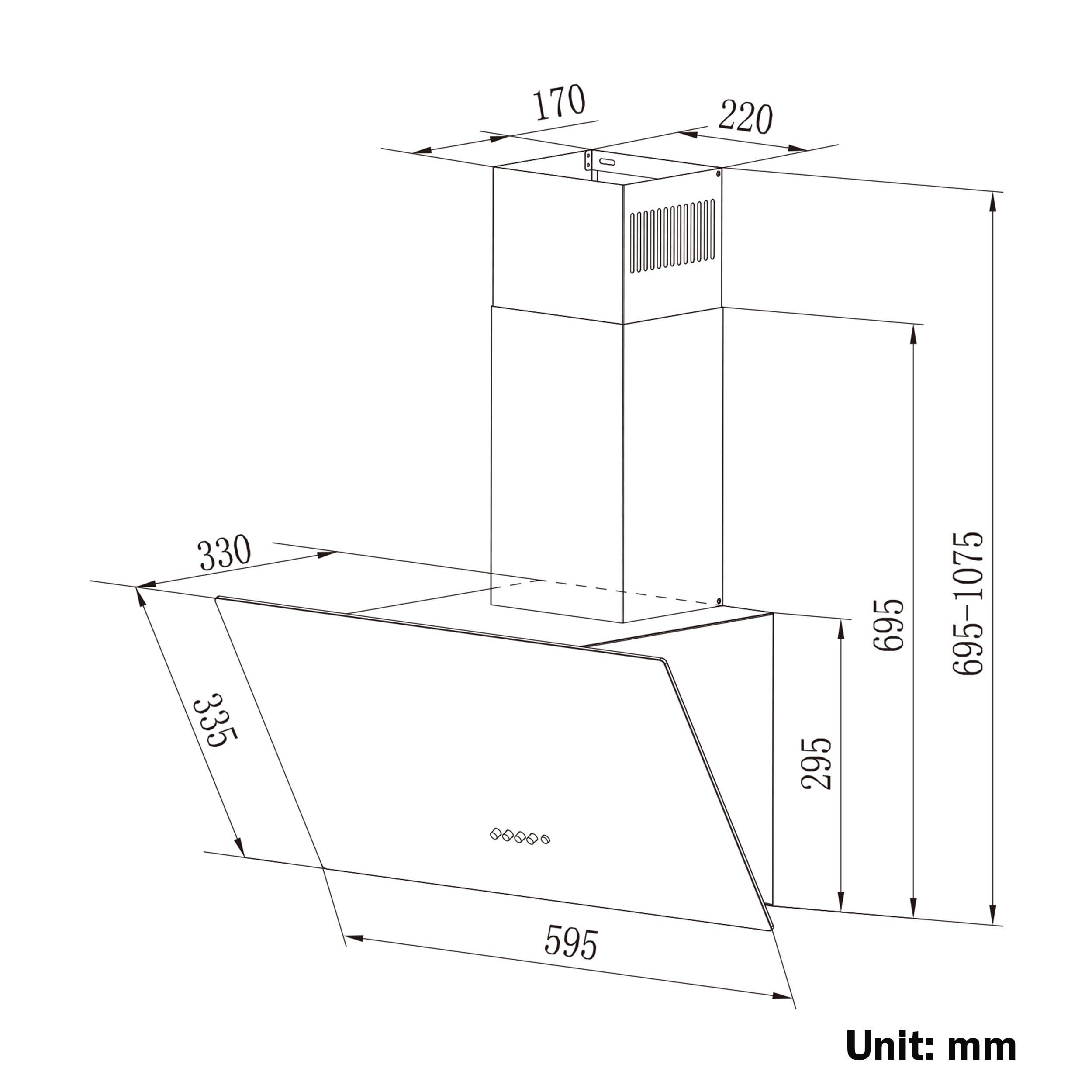 CIARRA Dunstabzugshaube 60cm Abluft & Umluft CAB6750 | Schräghaube | Schwarz | 350m³/h | 3 Leistungsstufen | LED-Beleuchtung | CBCF002X2 Nicht Enthalten
