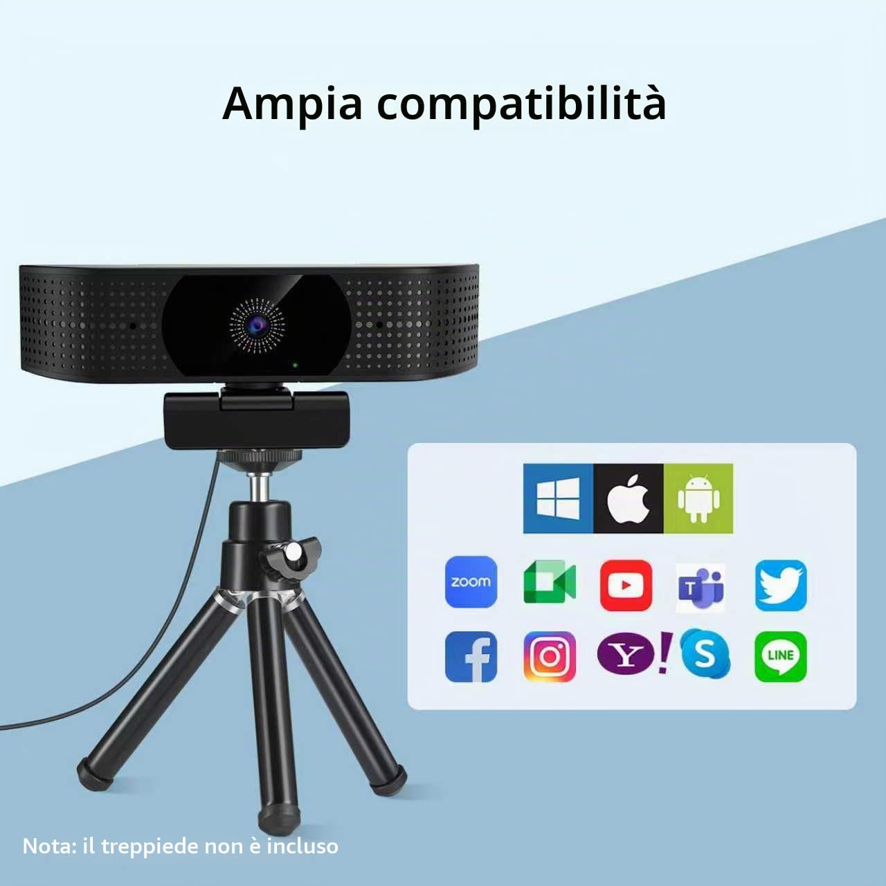 Webcam wireless 1080P per PC, webcam con microfono che riduce il rumore, FOV 92°, rotazione a 360°, plug and play, fotocamera wireless funziona con Skype, zoom per riunioni di conferenze interne ed