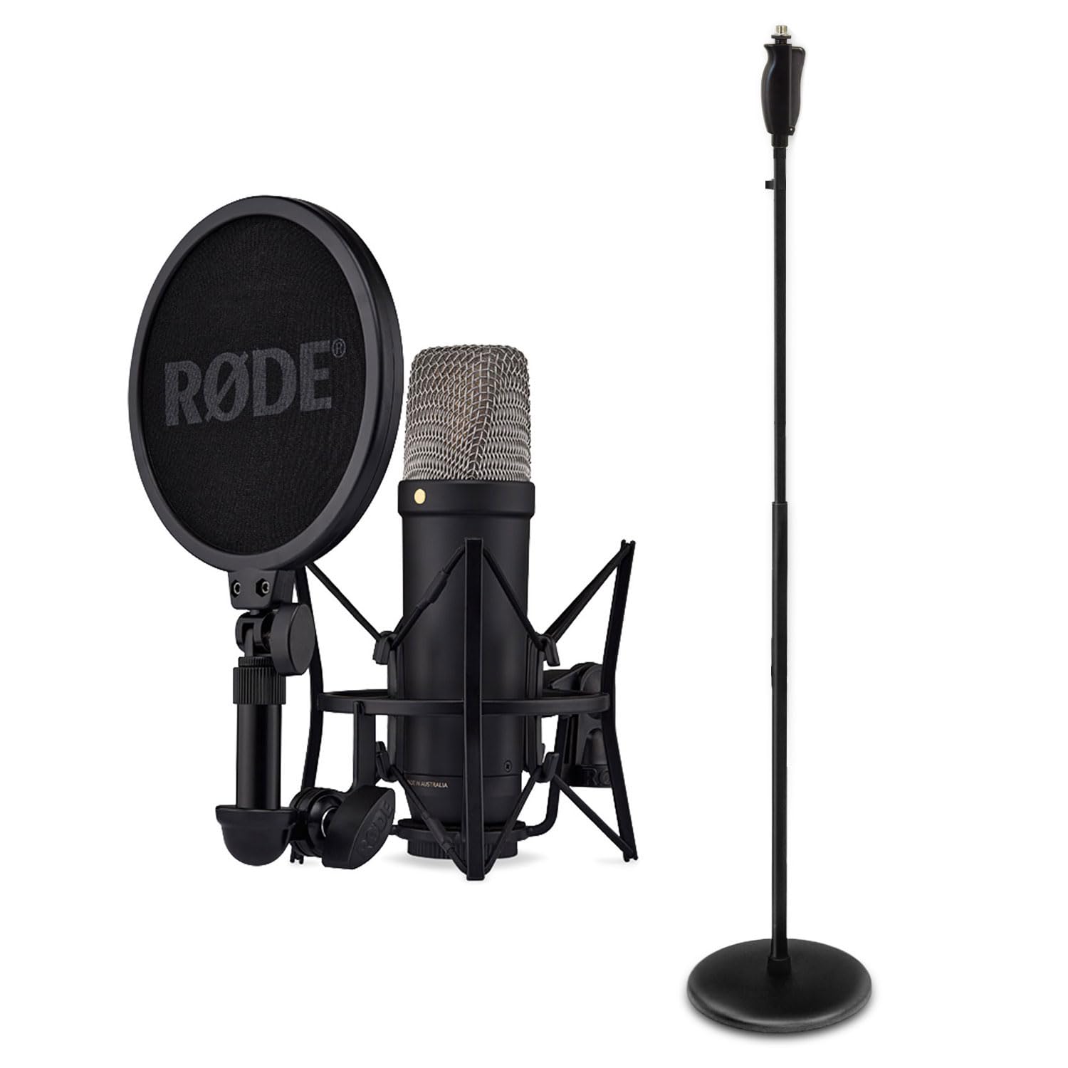 Rode NT1 5th Generation Studio-Mikrofon Schwarz mit keepdrum Einhand-Mikrofonständer MS124
