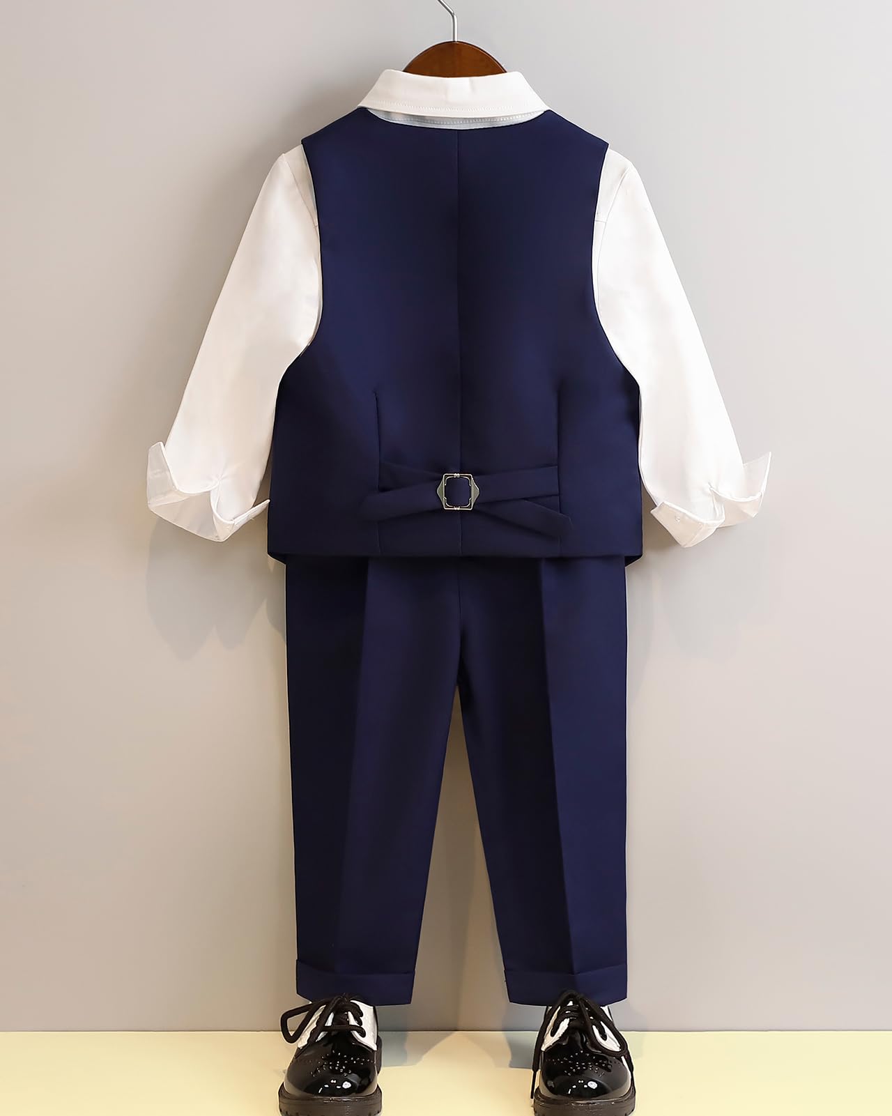 Traje de Caballero para Bebé Niño Set de Camisa + Pantalón + Chaleco + Pajarita + Broche de Flore Conjunto de Ceremonia Bautizo Boda