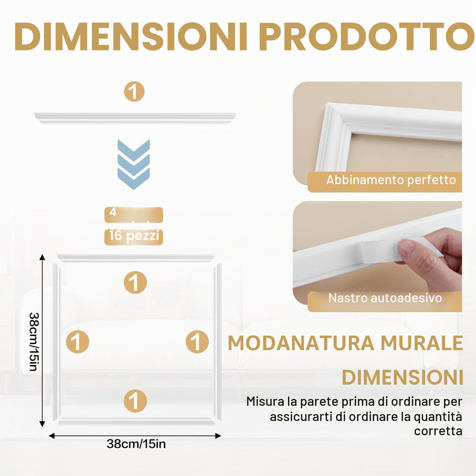 Modanatura da parete, Modanatura per Binari per Sedie per Pannelli per Decorare Cornici di Porte e Pareti