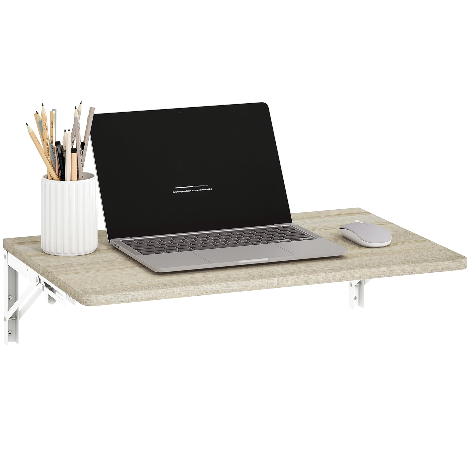 HOMCOM Wandklapptisch, 60x40 cm Klapptisch, Platzsparender Schwimmender Schreibtisch mit abgerundeten Ecken, für Homeoffice, Wohnzimmer, Schlafzimmer, Küche, Eiche