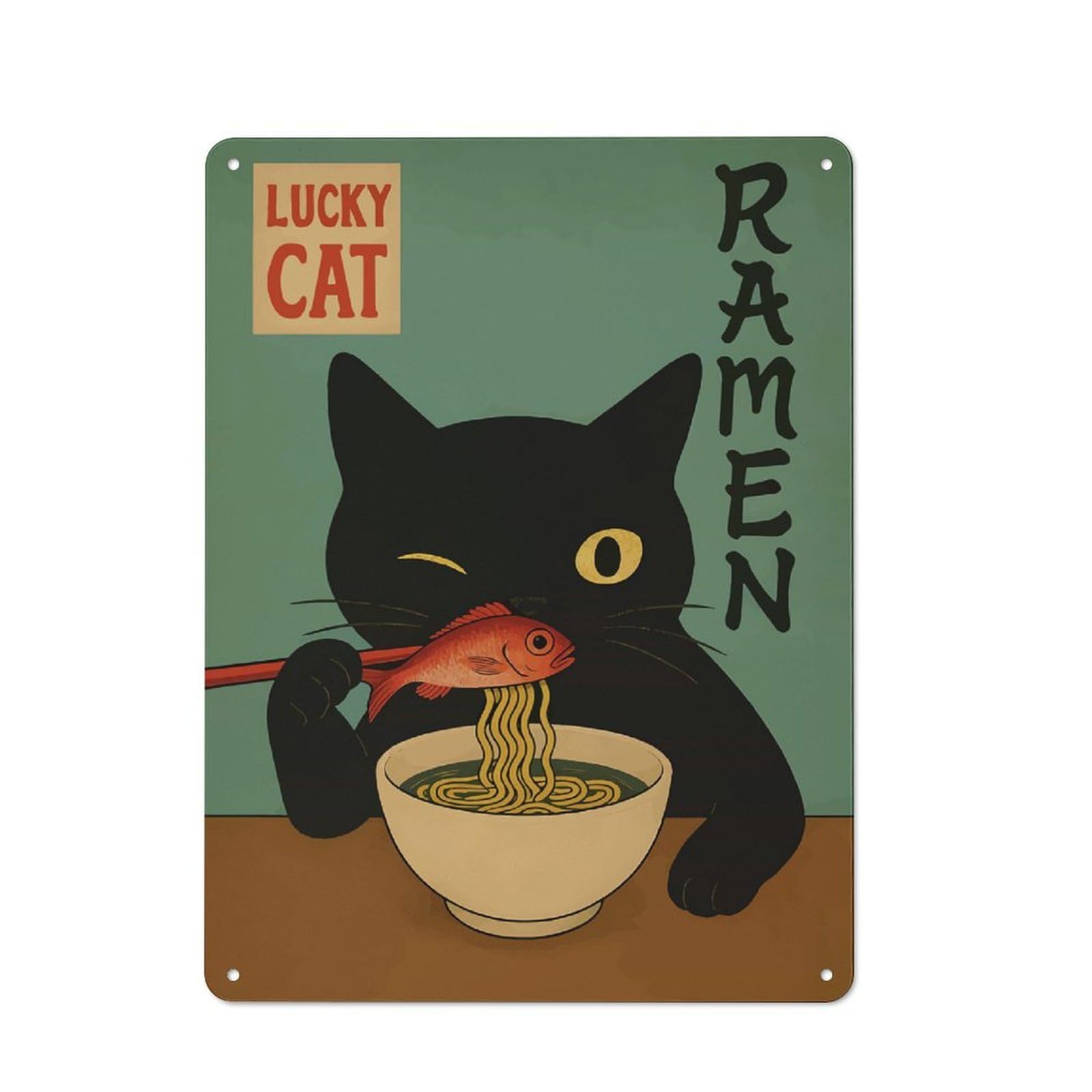 Country Country Metal Sign 40x30cm Featuring Black Cat Ramen, Rustic Kitchen Decor for Cottage, Kitchen, Hallway Or Breakfast Nook