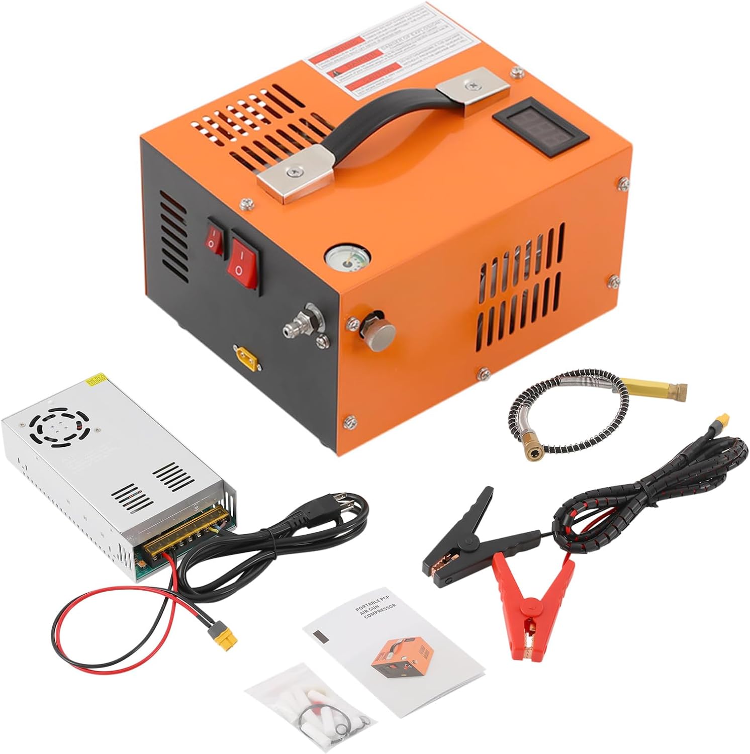 PCP Air Compressor, 4500 PSI High Pressure Air Pump, 12V DC/110V AC PCP Airgun Compressor with Brushless Motor, for PCP Air Rifles, Paintball Tanks, Air Guns and Scuba Bottles