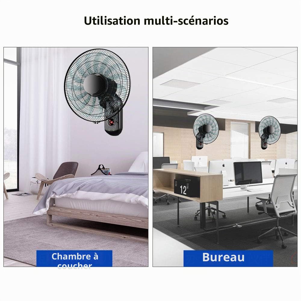 HLILY Ventilateur Mural,16 Pouces Ventilateur Mural Oscillant,Ventilateur Électrique avec Télécommande/Minuteur,3 Vitesses,15 Pales,Ultra-Silencieux,pour Cuisine/Maison