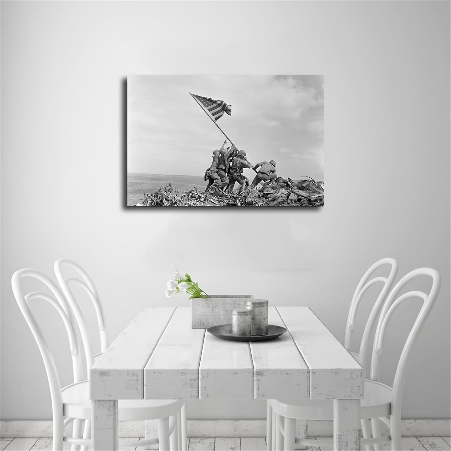 Black And White Wall Art Iwo Jima Raising The Flag Marine Corps 1945 World War Ii Memorial Retro Canvas Wall Prints poster Modern Home Aesthetic Decor Wall art for Bedroom Dorm (12x18inch Frame)