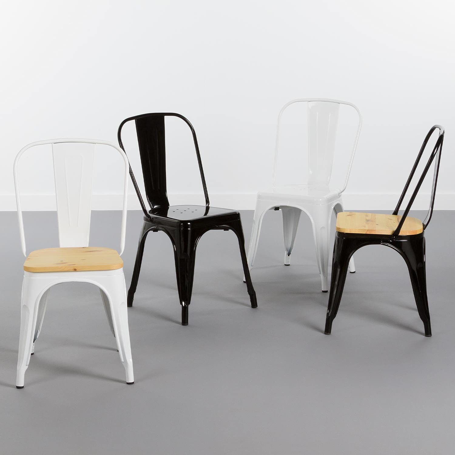 THINIA HOME Silla Industrial Strong con Asiento de Madera 45x54x85cm
