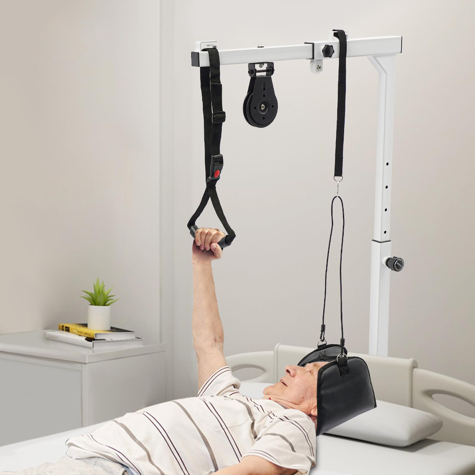 Trapèze de lit à 360° - Barres trapézoïdales médicales pour se lever du lit - Aide au lever du lit - Dispositif de traction pour la nuque - 9 niveaux réglables en hauteur