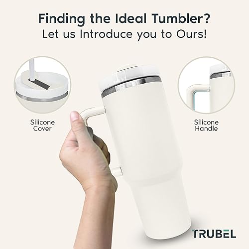 Miniatura 7 de Vaso de 40 onzas con asa, botella de agua reutilizable aislada de acero inoxidable, taza de viaje simple y moderna, taza de café helado de larga