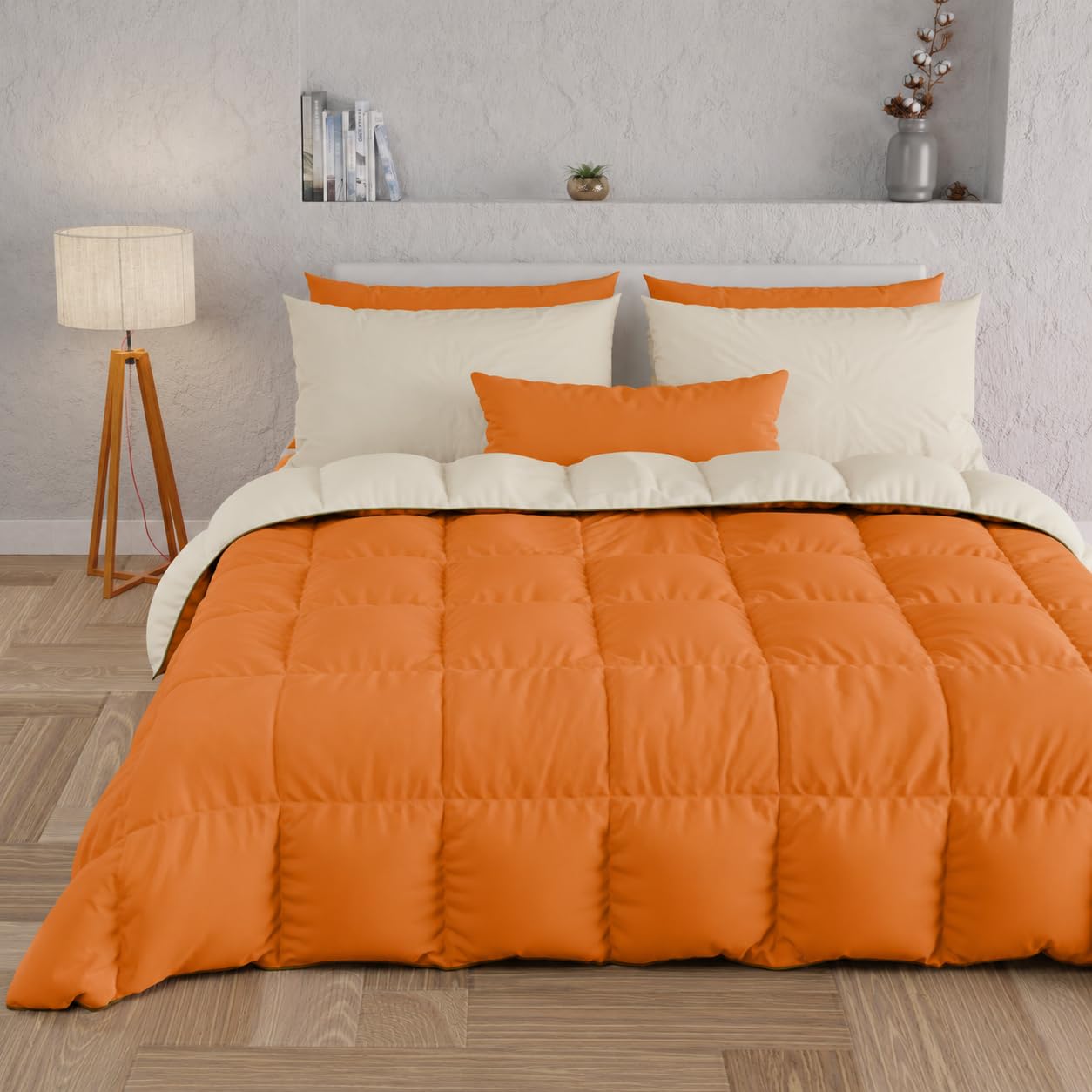 PETTI Artigiani Italiani - Winter Quilt 260x270 cm Super King, Warm Reversible Double Face Quilt Orange Cream, Hypoallergenic Microfibre 300g/m², Soft and Cosy, Made in Italy