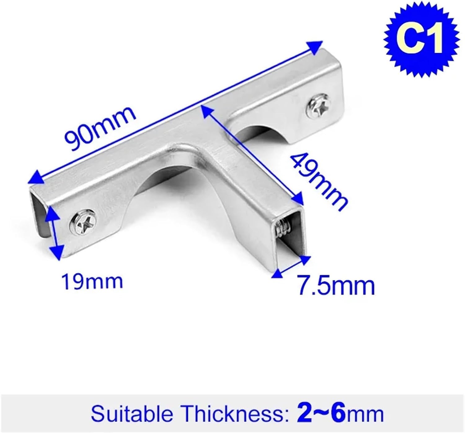 Cabinet Shelf Clips 2pc Stainless Steel Combination Glass Clamp for Display Fishbowl Fixing Clip Ceramic Tile Panel(Tee Joint - 7.5mm)