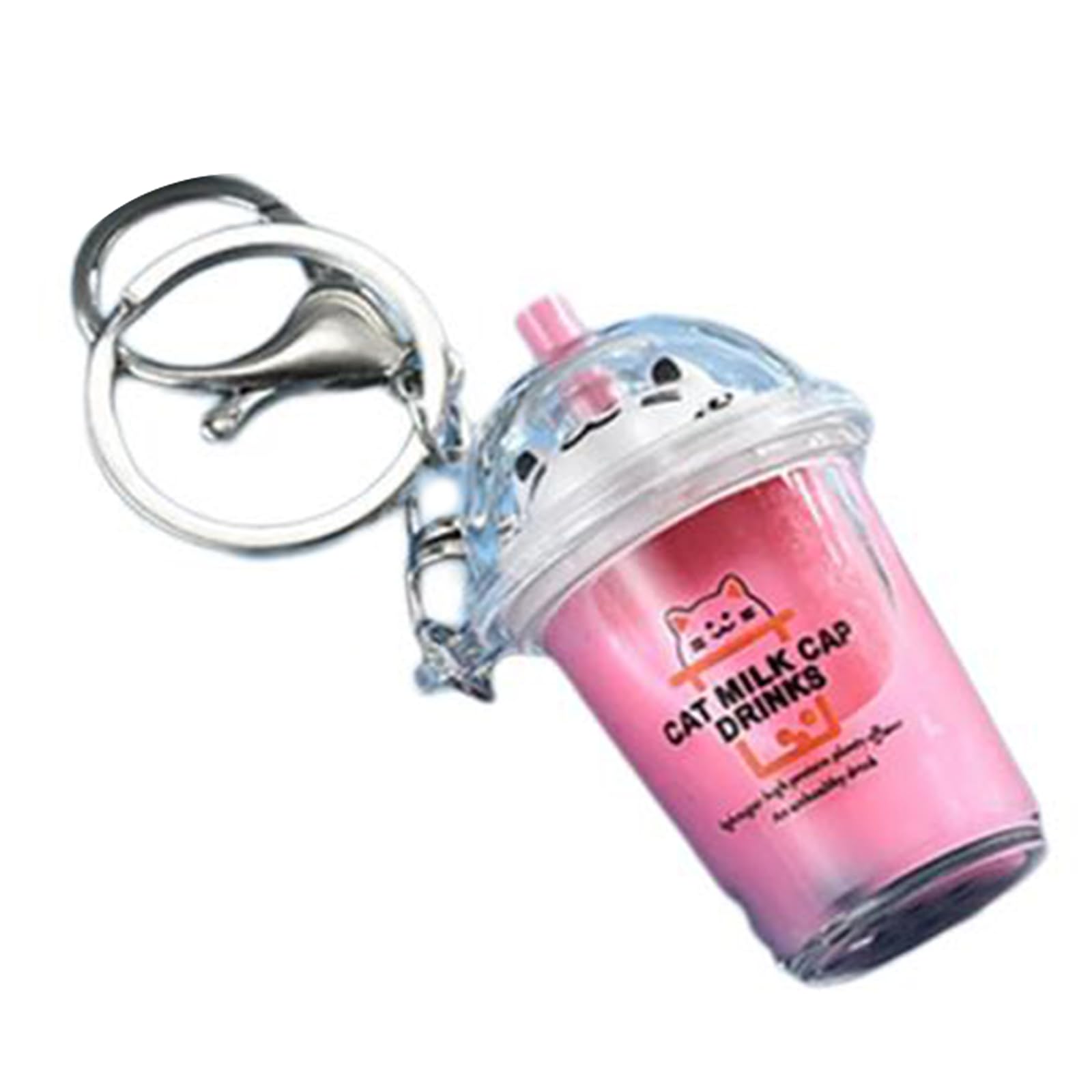Kobeleen Pink Cat Bubble Tea Pendant Cartoon Milk Tea Pendants Keyrings Fashionable Acrylic Key Rings Jewelry For Backpacks And Phone