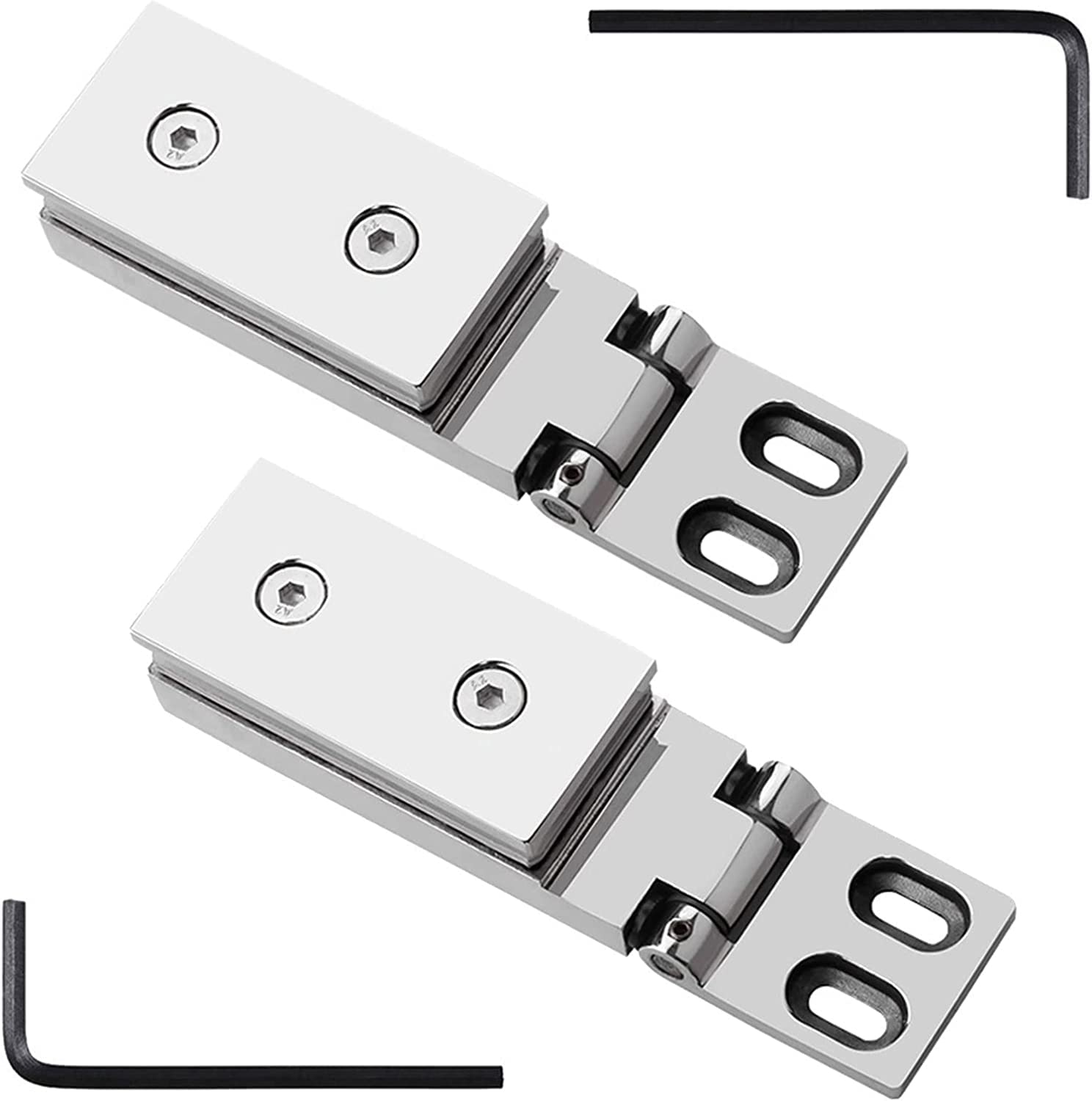 Dimeiyan One Color 2 Pack 304 Stainless Steel Glass Door Hinges, Bright Silver Long Bar 90° One Way Bathroom Clip, 8-12Mm Swing Shower