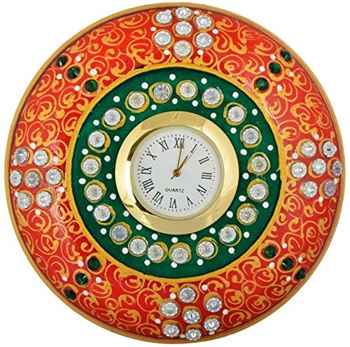 Kamakshi Art Marble Clock 4 INCH RED