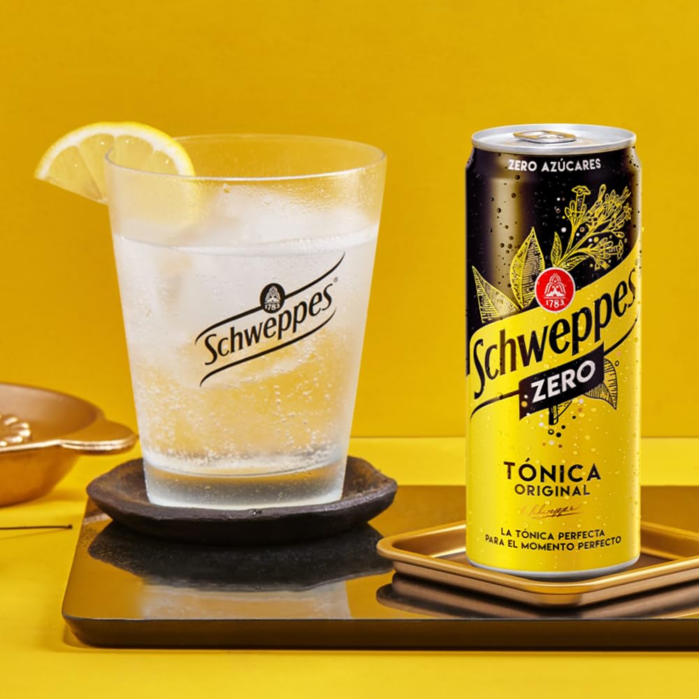Schweppes Tónica Zero, Bebida Refrescante Sin Azúcar ni Calorías - Lata, Pack 24 x 33 cl