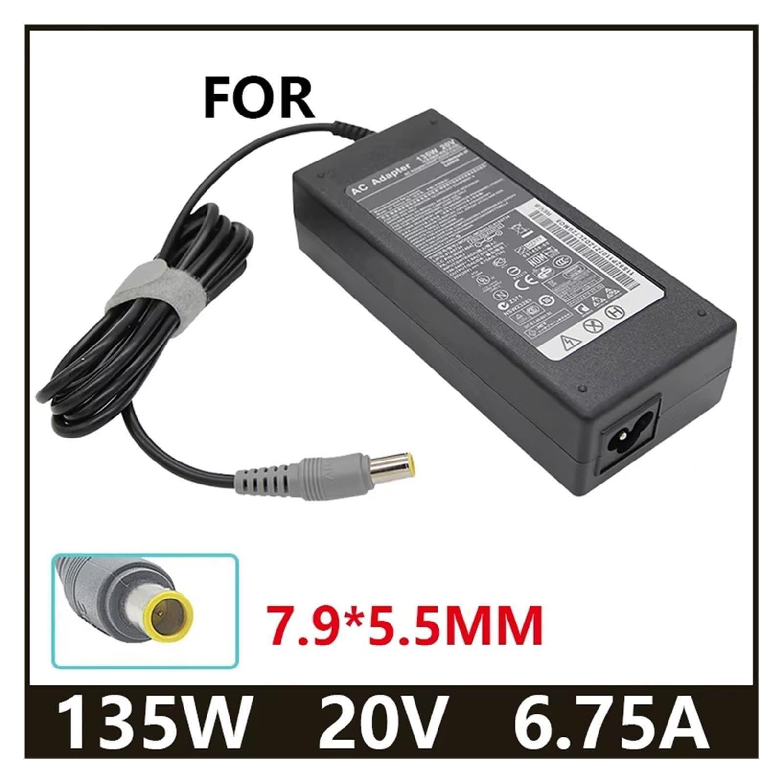 Cargador De Corriente Adaptador De Vuelta De CA De 20V, 6,75a, 135W, 7,9x5,5mm, Compatible con ThinkPad,Yoga T430s T510 T530 T520 T520i W510 W520 W530 2P 45N005(with BR Cable)