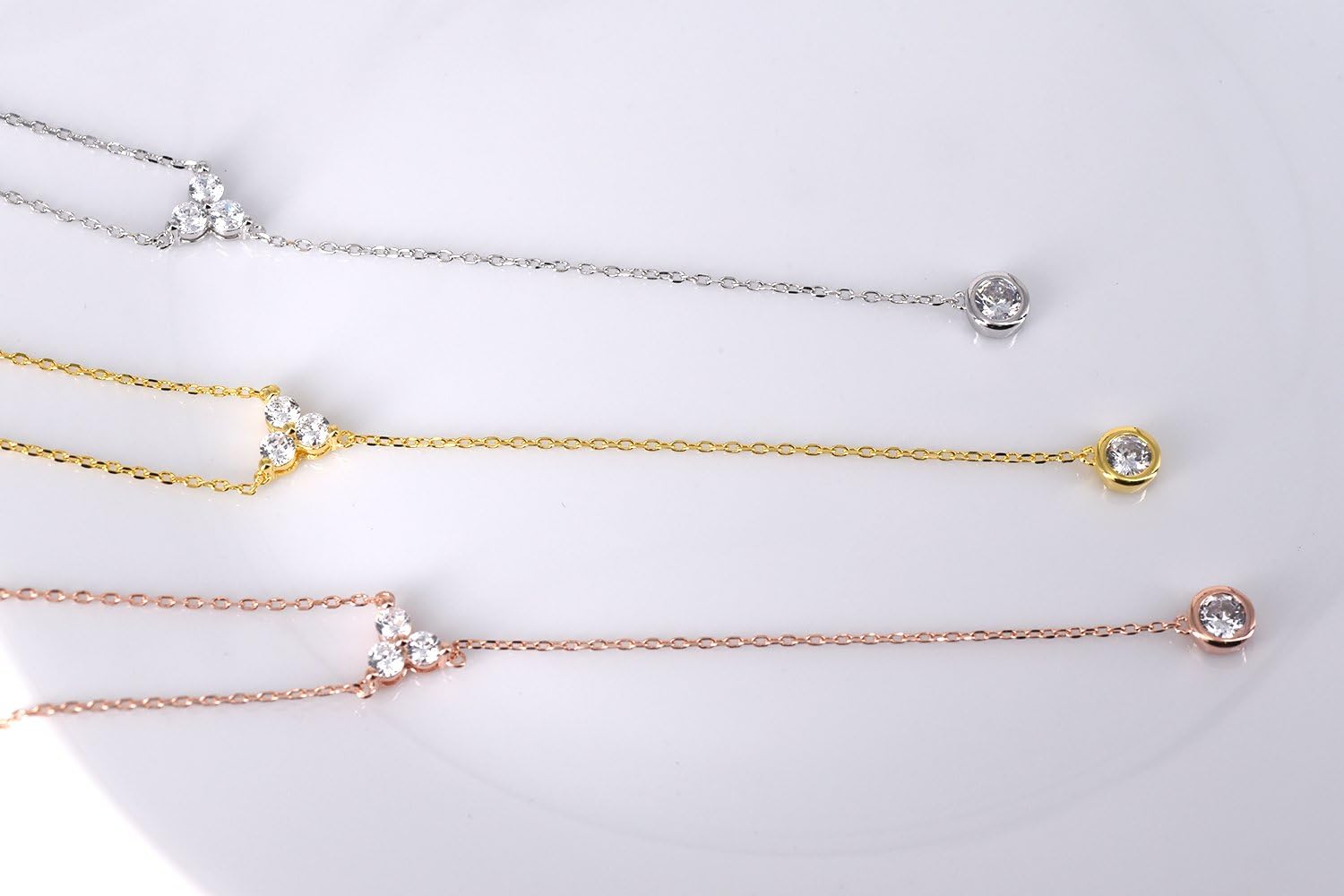 espere Womens Sterling Silver Dainty CZ Lariat Necklace Triple CZ Cluster Y-Shaped Necklace - Image 5