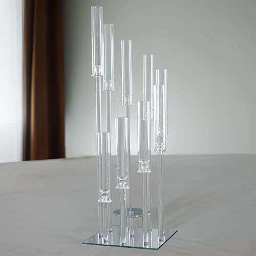 Efavormart - Candelabro de cristal con 9 brazos de cristal de 48 pulgadas, soporte de pedestal floral cuadrado para huracán