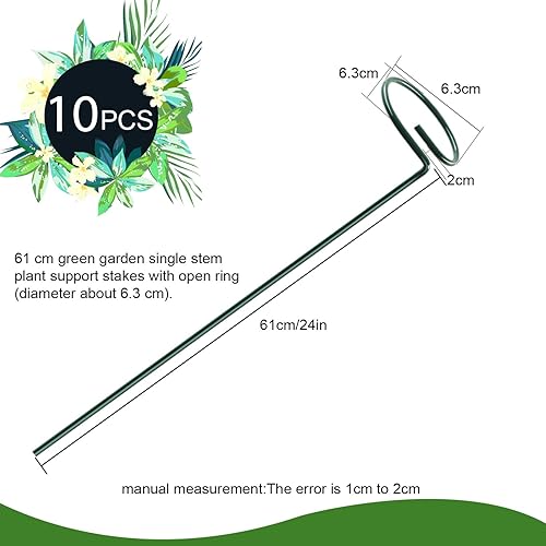 Miniatura 3 de HiGift Paquete de 10 estacas y soportes para plantas de 24 pulgadas, estacas de metal para plantas en macetas de interior, estacas de jardín para