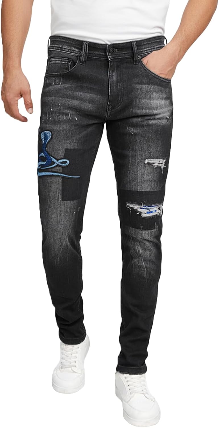 Men's Slim Fit Stretch Jeans Ripped Skinny Jeans for Men, Casual Straight Leg Streetwear Comfort Male Pants