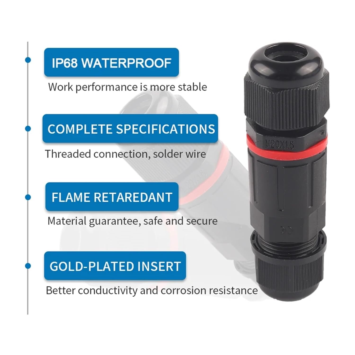 IP68 Waterproof Connector 12M20 Sealed Wire Connectors I Shape Quick Screw Connect 3 Pin Cable Terminals
